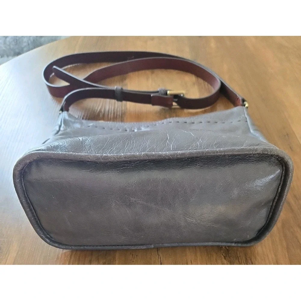 HOBO Aviva Gray Brown Leather Bag Crossbody Lined Zip Close Hobo International